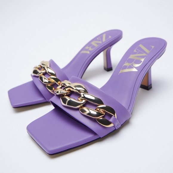 Zara heeled‎ sandal with chain Lilac Size 6.5 - Picture 1 of 8